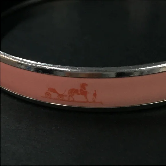 AUTH HERMES Emaille Enamel PM Bangle Bracelet Pink
